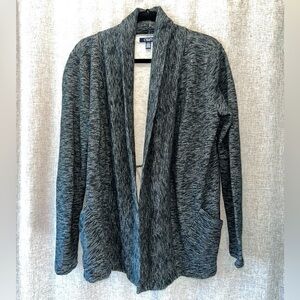 Women's Chaps Open Front Marled Gray Cardigan Size L EUC